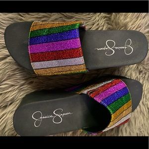 Jessica Simpson Shoes Jessica Simpson Faille Rainbow Platform Slides